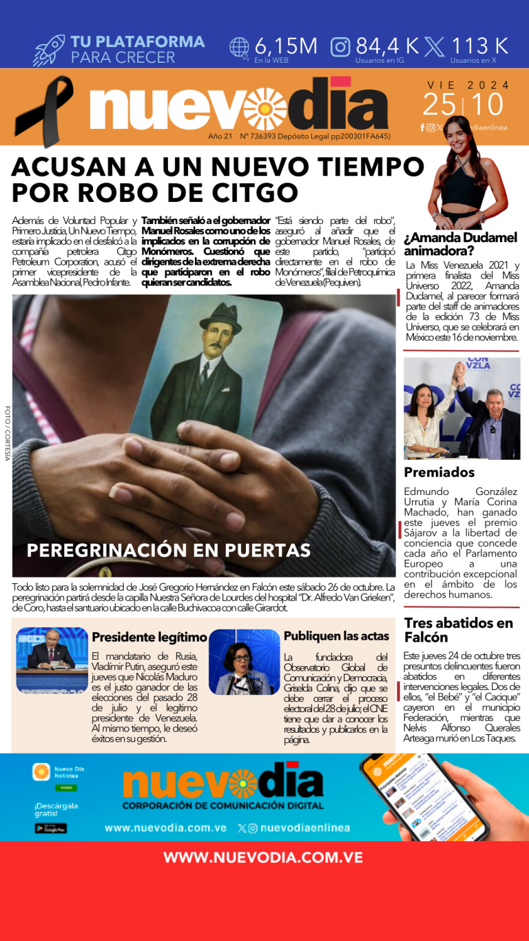 Portada viernes 25 de octubre de 2024