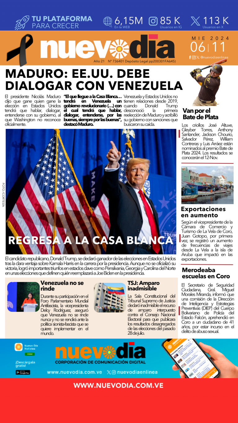 Portada miércoles 6 de noviembre de 2024