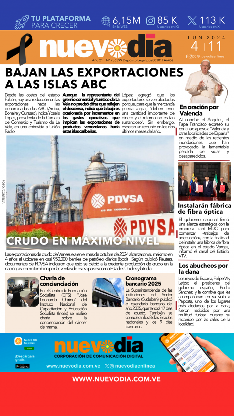 Portada lunes 4 de noviembre de 2024