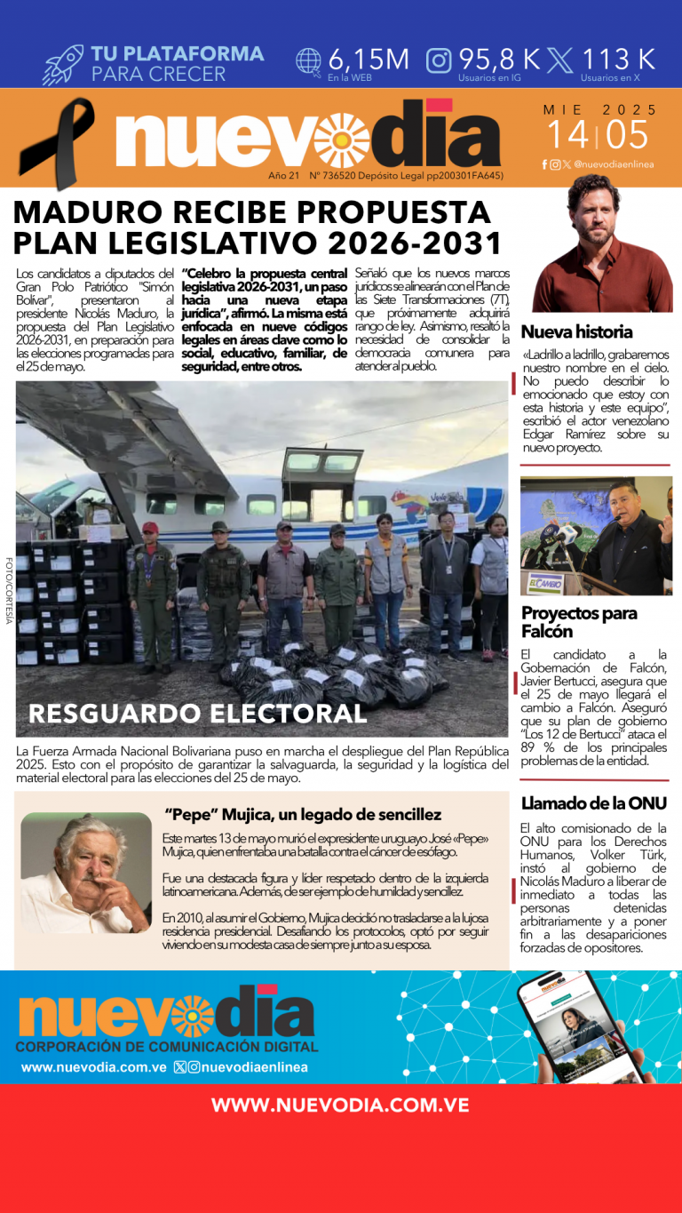 Portada miércoles 14 de mayo de 2025