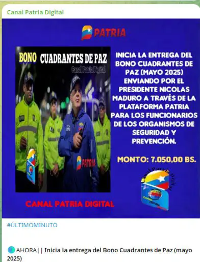 Pagan bono Cuadrantes de paz mayo 2025: Nuevo monto