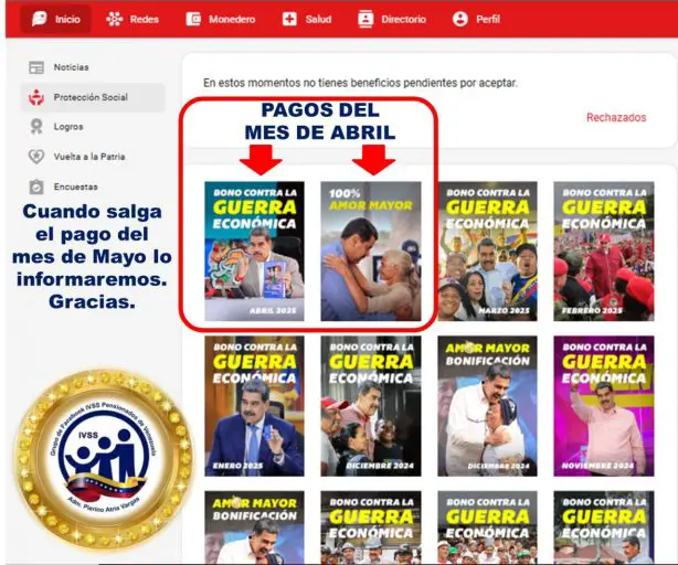 Bonos que pagarán a pensionados en el sistema Patria