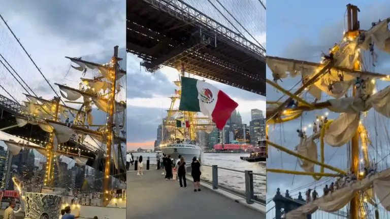 Buque escuela mexicano choca contra el Puente de Broklyn