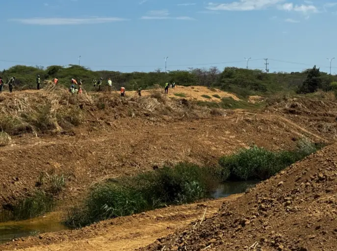 Como de las acciones efectuadas de forma conjunta hacen limpieza, remoción de capa vegetal y mantenimiento al canal del río Coro a la altura de Los Olivos.