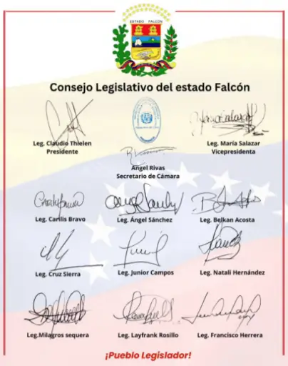 Este jueves los legisladores del Consejo Legislativo del estado Falcón emitieron una comunicación oficial a favor de la paz.