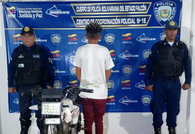 Polifalcón captura a motorizado con antecedentes y moto solicitada