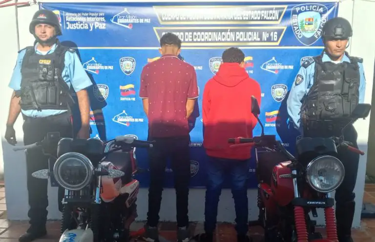 Dos motorizados detenidos por Polifalcón en Mene Mauroa