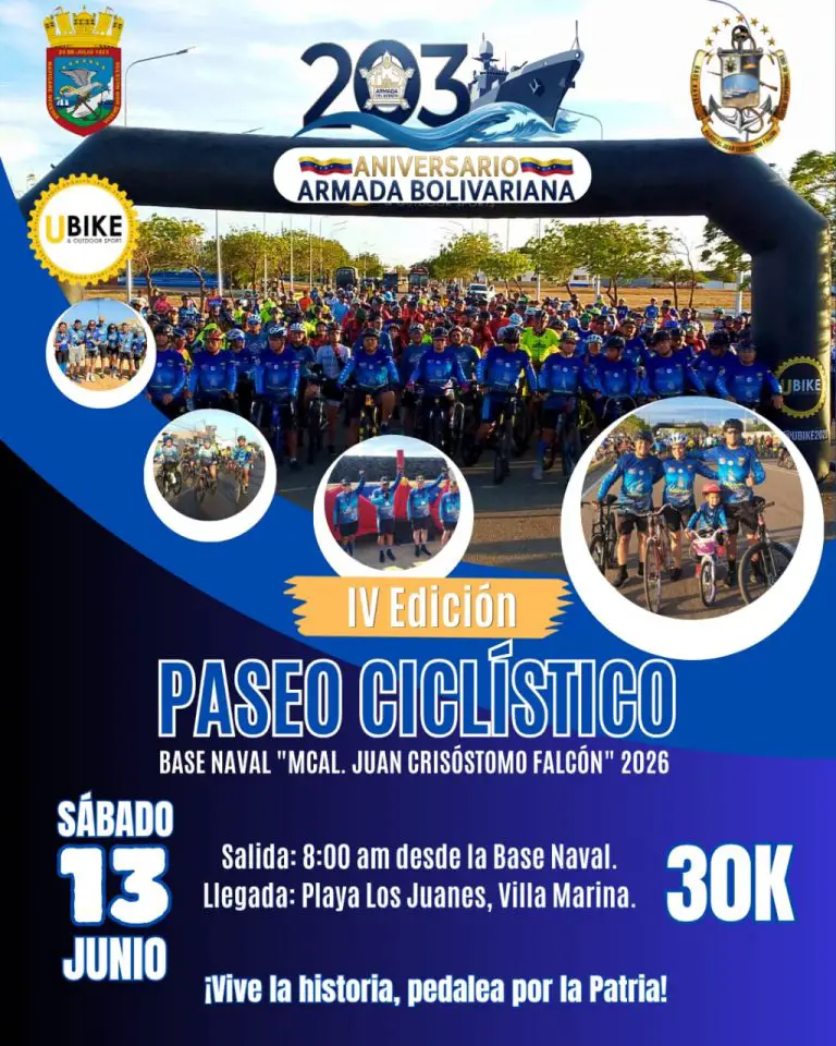 Base Naval “Mcal. Juan Crisóstomo Falcón” invita al IV Paseo Ciclístico 2026