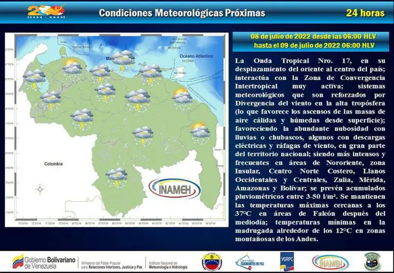 Inameh prevé este viernes lluvias en gran parte del país