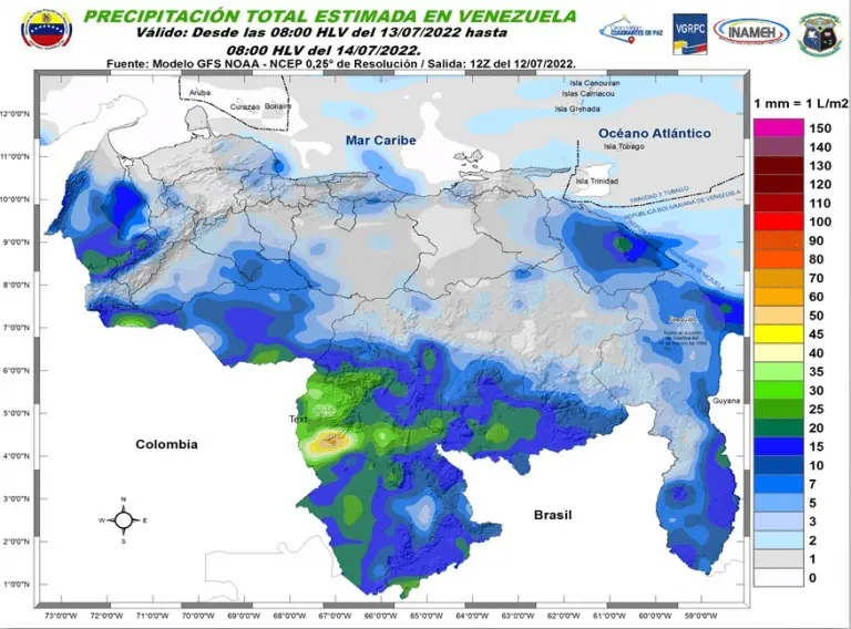 Inameh prevé este miércoles lluvias de intensidad variable