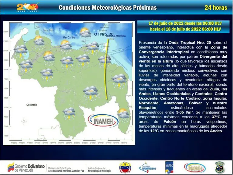 Inameh pronostica lluvias en gran parte del país este domingo